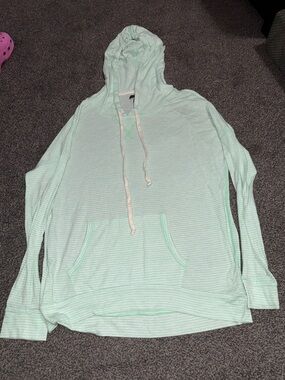 Y2K American Eagle Mint Green Striped Lightweight Hoodie XS